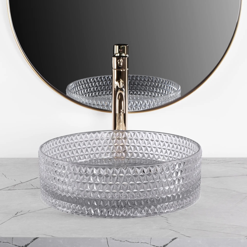 REA-U9615 - Nadgradni umivaonik za radnu ploču CRISTAL, Ø 35,5 cm, staklo/siva