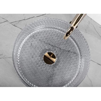 REA-U9615 - Nadgradni umivaonik za radnu ploču CRISTAL, Ø 35,5 cm, staklo/siva