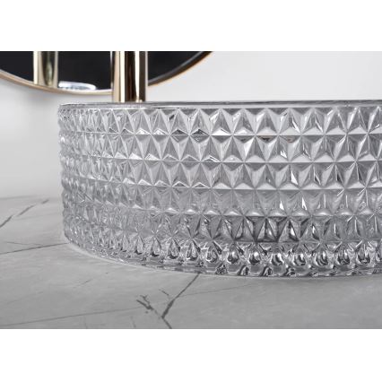 REA-U9615 - Nadgradni umivaonik za radnu ploču CRISTAL, Ø 35,5 cm, staklo/siva