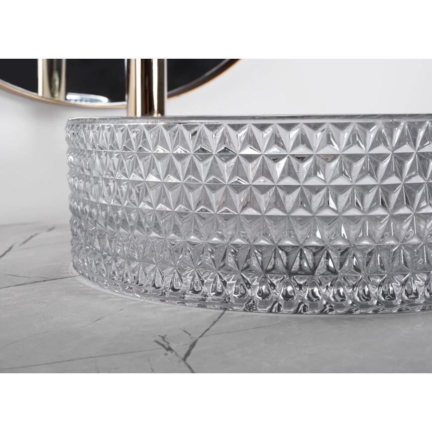 REA-U9615 - Nadgradni umivaonik za radnu ploču CRISTAL, Ø 35,5 cm, staklo/siva