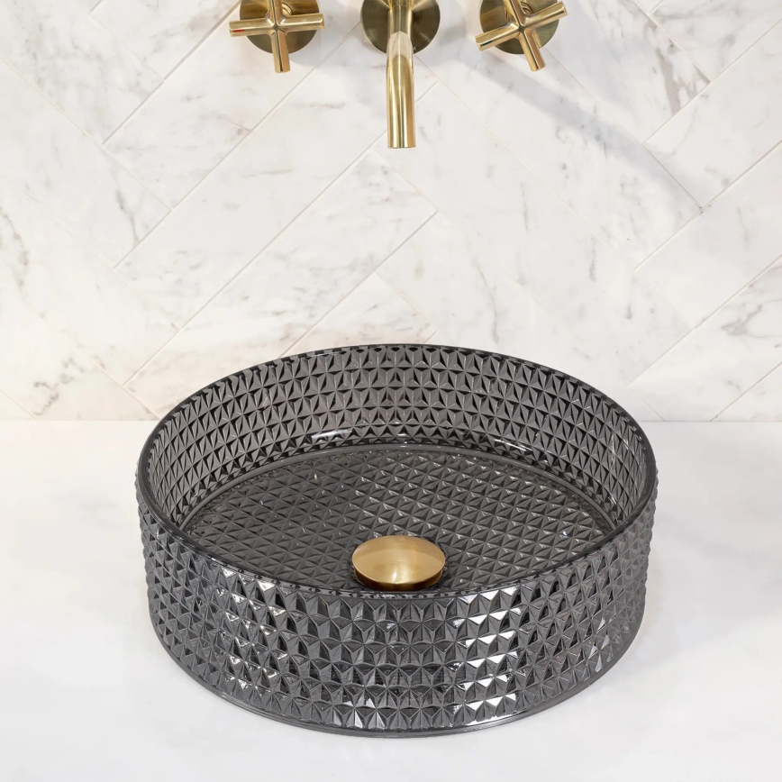 REA-U9671 - Nadgradni umivaonik na ploču CRISTAL, promjer 35,5 cm, staklo/dimno siva