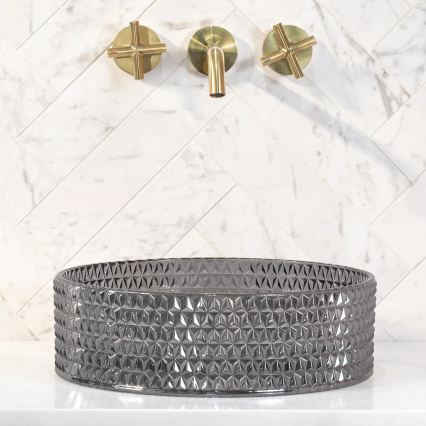 REA-U9671 - Nadgradni umivaonik na ploču CRISTAL, promjer 35,5 cm, staklo/dimno siva