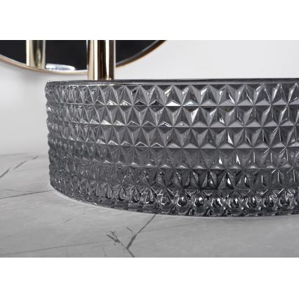 REA-U9671 - Nadgradni umivaonik na ploču CRISTAL, promjer 35,5 cm, staklo/dimno siva