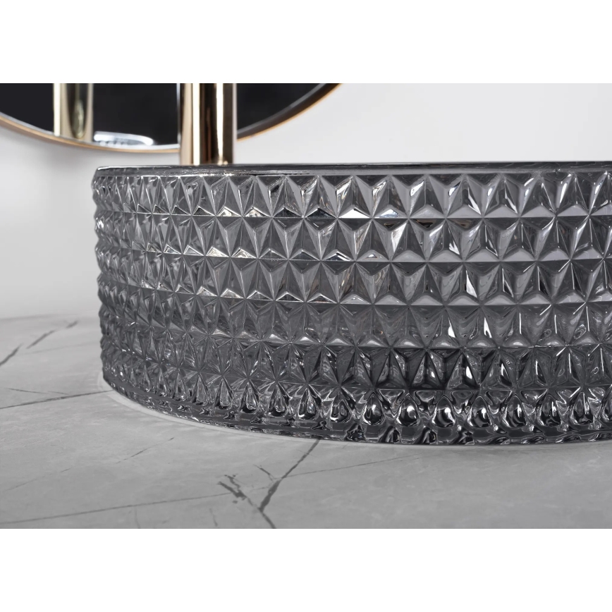 REA-U9671 - Nadgradni umivaonik na ploču CRISTAL, promjer 35,5 cm, staklo/dimno siva