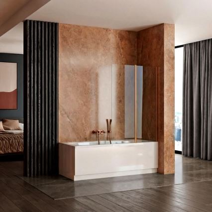 REA-W5696 - Sklopivi paravan za kadu AGAT 140x80 cm brušeni bakar/prozirno staklo