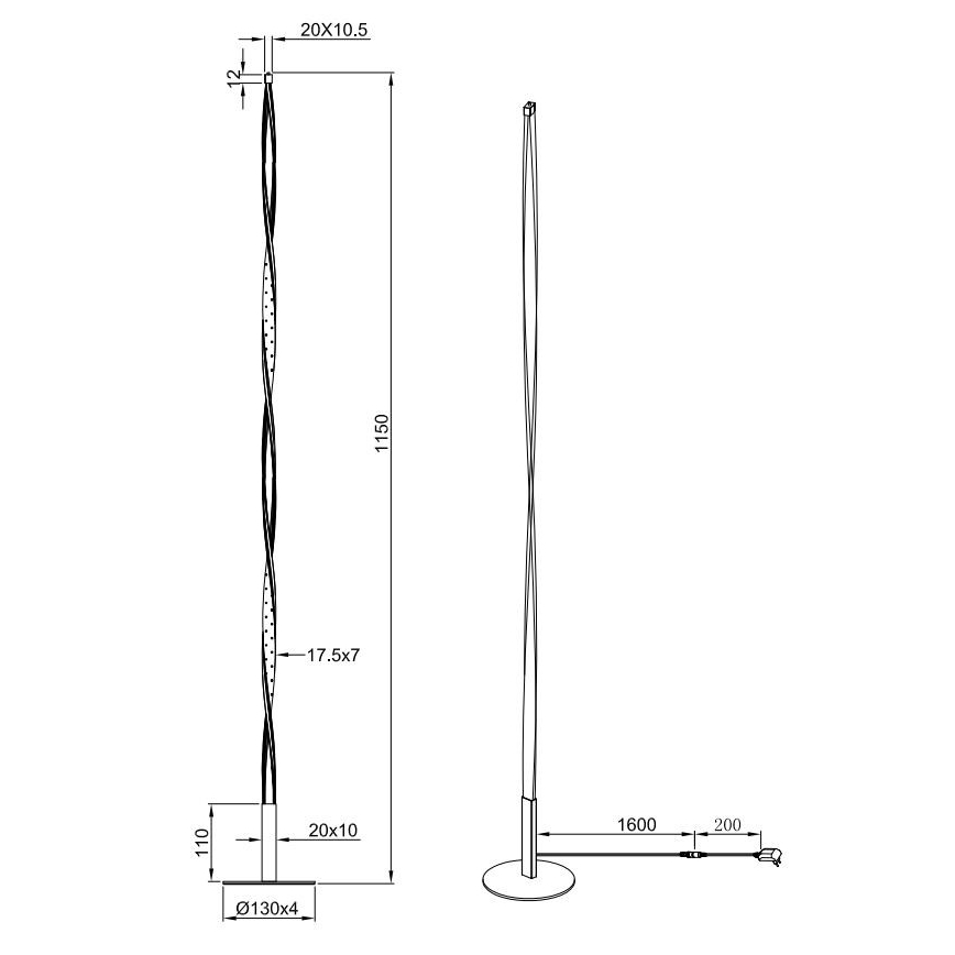 Reality - LED Prigušiva podna lampa SPIN LED/10,5W/230V