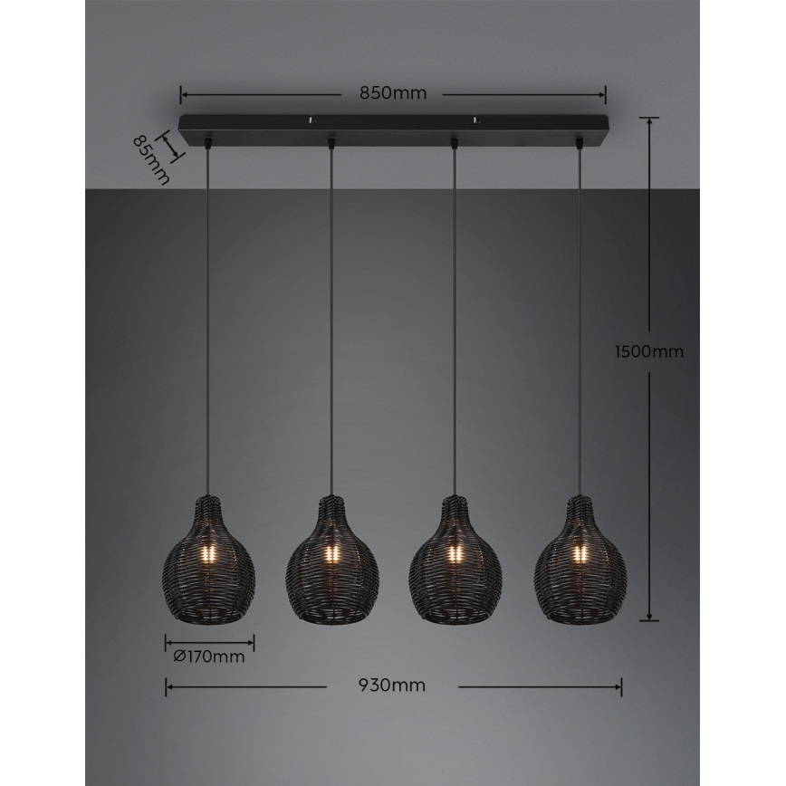 Reality - Luster na kabelu SPROUT 4xE14/30W/230V crna/ratan