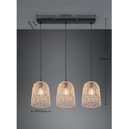 Reality - Luster na sajli LOVIS 3xE27/40W/230V crna