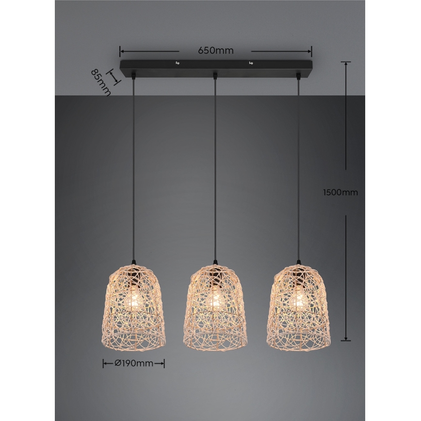 Reality - Luster na sajli LOVIS 3xE27/40W/230V crna