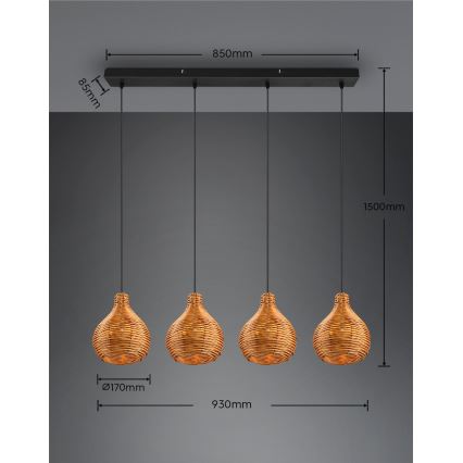 Reality - Luster na sajli SPROUT 3xE14/40W/230V smeđa/ratan