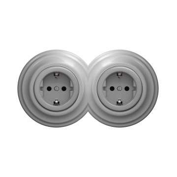 Reblig - Dvostruka retro kućna utičnica s okvirom SCHUKO 230V siva
