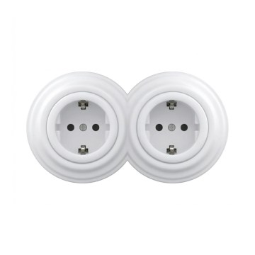 Reblig - Dvostruka retro kućna utičnica s okvirom SCHUKO 230V snježno bijela