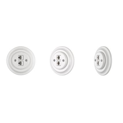 Reblig - Porculanska retro zidna Ethernet utičnica bez okvira 2x CAT.5E bijela