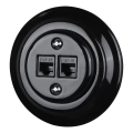 Reblig - Porculanska retro Ethernet utičnica s okvirom, 2x CAT5e, crna