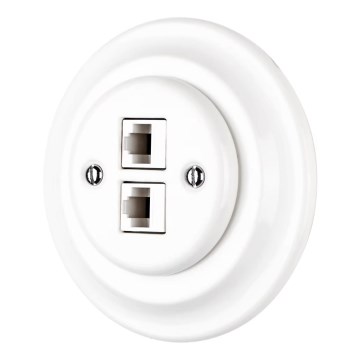 Reblig - Porculanska retro Ethernet zidna utičnica s okvirom 2x CAT.5E bijela