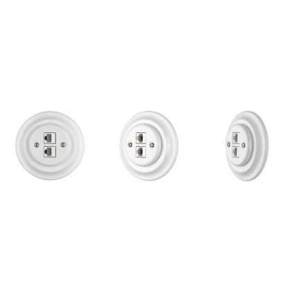 Reblig - Porculanska retro Ethernet zidna utičnica s okvirom 2x CAT.5E bijela