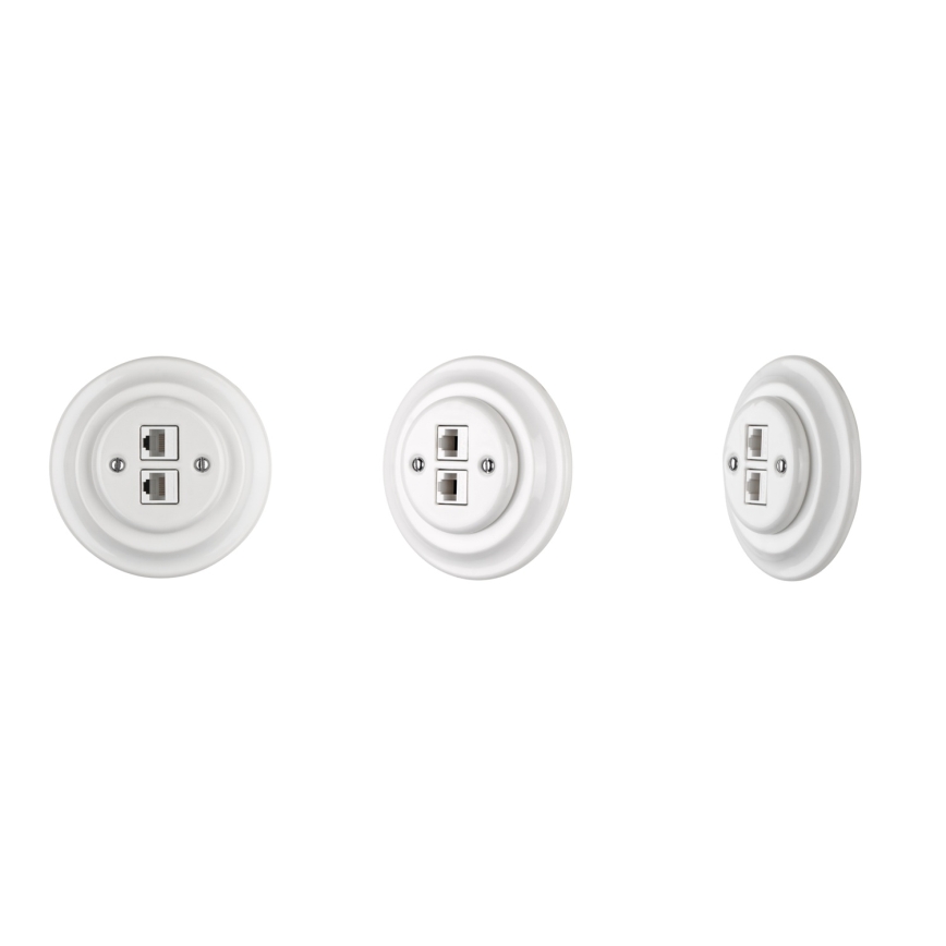 Reblig - Porculanska retro Ethernet zidna utičnica s okvirom 2x CAT.5E bijela