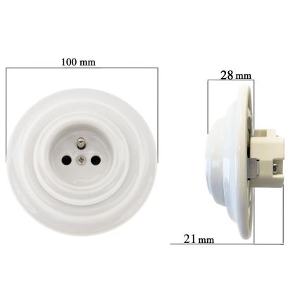 Reblig - Porculanska retro kućna utičnica s okvirom 250V/16A, bijela