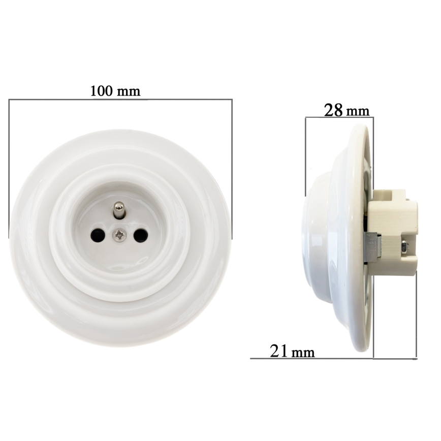 Reblig - Porculanska retro kućna utičnica s okvirom 250V/16A, bijela