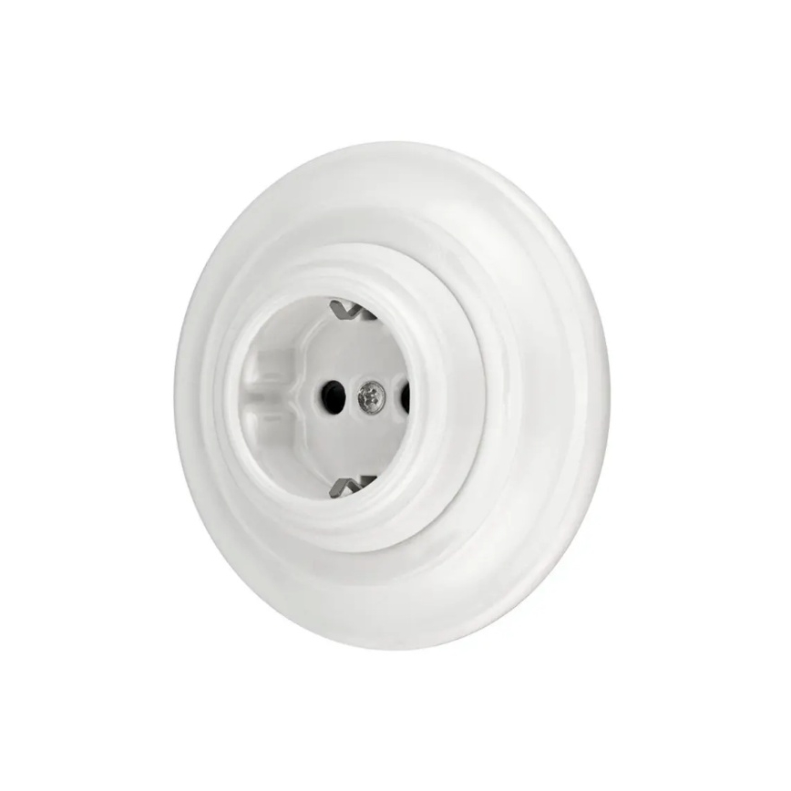 Reblig - Porculanska retro zidna utičnica s okvirom SCHUKO 250V/16A bijela
