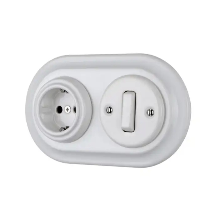 Reblig - Porculanska retro kućna utičnica bez okvira SCHUKO 250V/16A bijela