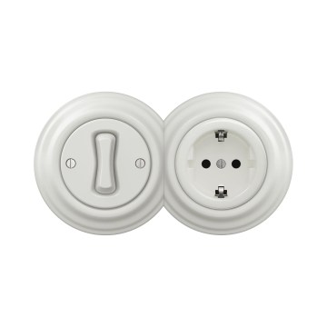 Reblig - Retro jednopolni prekidač br. 1 i SCHUKO utičnica 230 V s keramičkim okvirom, bijela