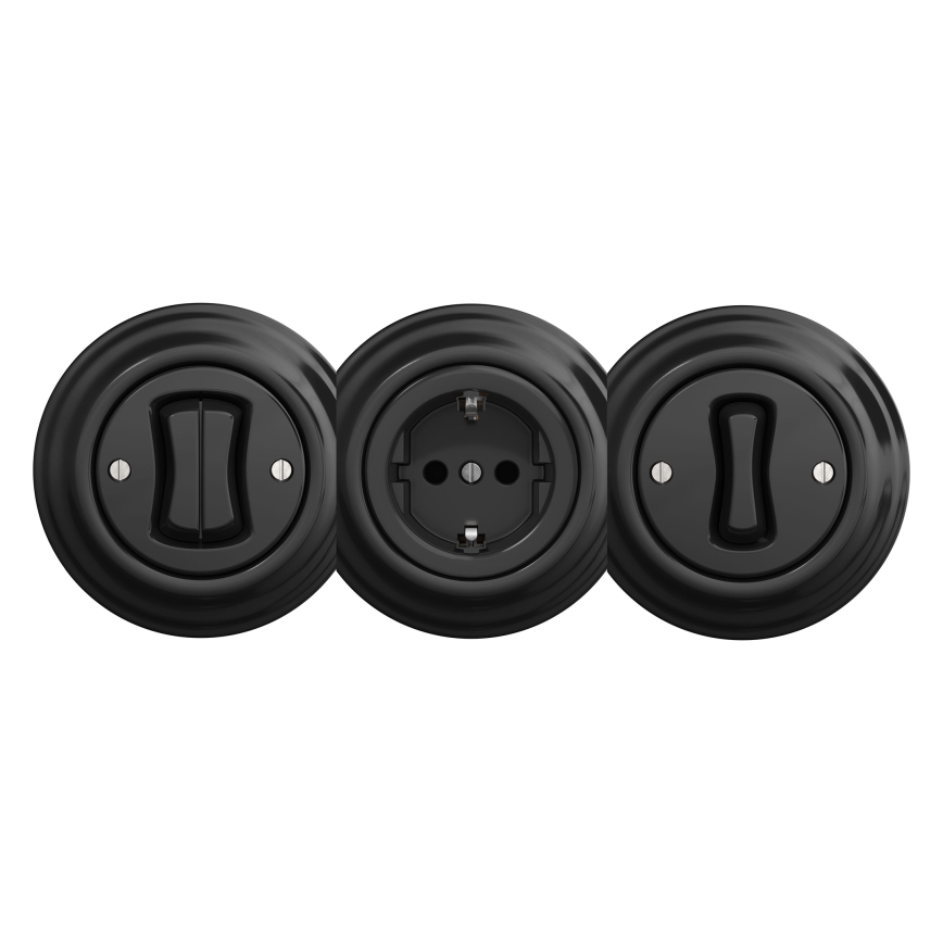 Reblig - Retro kućna utičnica bez okvira SCHUKO 230V/16A crna