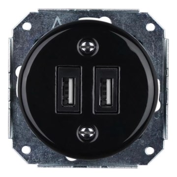 Reblig - Retro porculanska USB utičnica bez okvira, 2x USB-A, crna