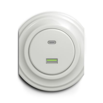 Reblig - Retro USB A+C utičnica bez okvira, keramička bijela