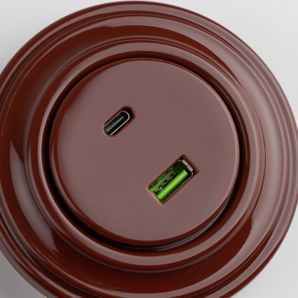 Reblig - Retro USB utičnica A+C s okvirom smeđa