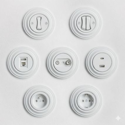 Reblig - Retro USB utičnica A+C s okvirom snježno bijela