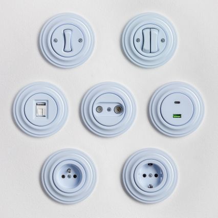 Reblig - Retro USB utičnica s USB-A i USB-C priključcima i okvirom, plava