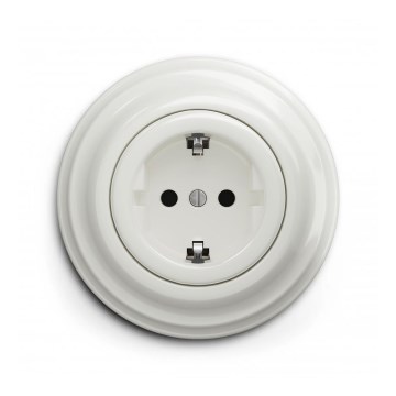 Reblig - Retro zidna utičnica s okvirom SCHUKO 230V/16A keramička bijela