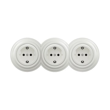 Reblig - Trostruka retro zidna utičnica s okvirom SCHUKO 230V keramička bijela