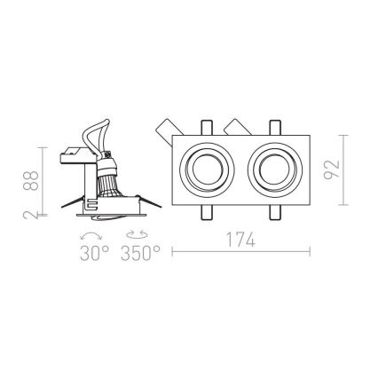 RED - Design Rendl - R12713- Ugradbena svjetiljka PASADENA 2xGU10/50W/230V