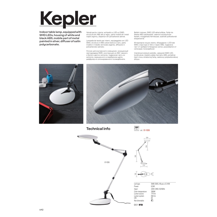 Redo 01-1036 - LED Stolna svjetiljka KEPLER LED/6,5W/230V bijela