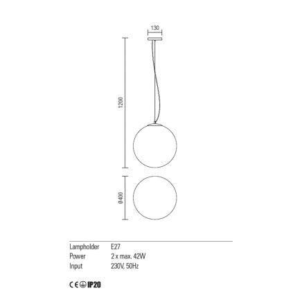 Redo 01-1066 - Luster na sajli OLA 2xE27/42W/230V pr. 40 cm