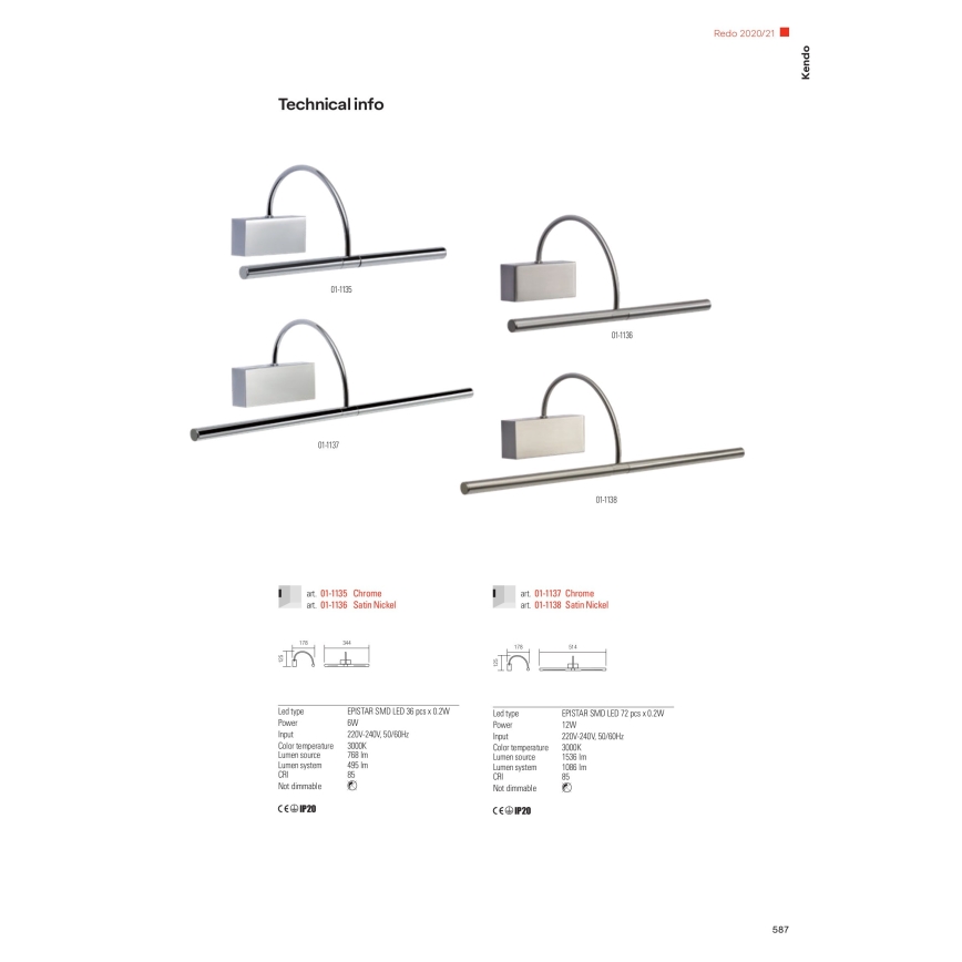 Redo 01-1138 - LED Svjetiljka za slike KENDO LED/12W/230V 51,4 cm mat krom