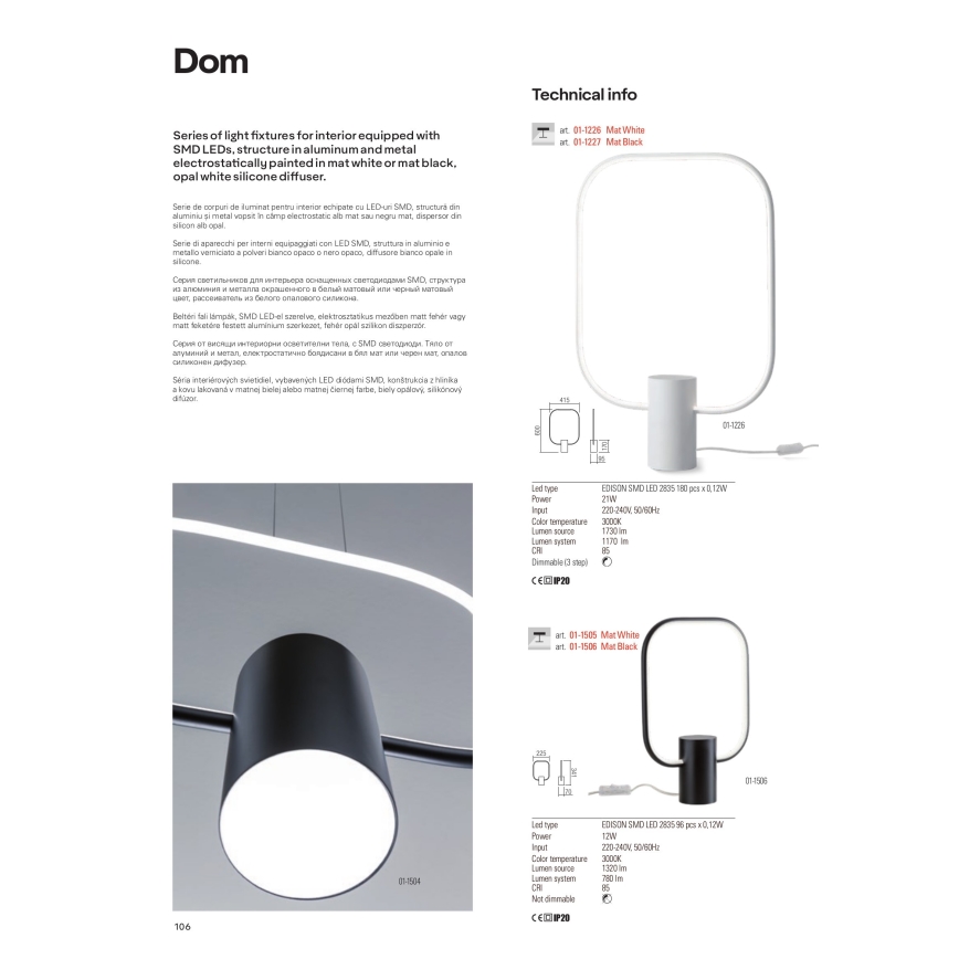 Redo 01-1227 - LED stolna lampa s prigušavanjem DOM LED/21W/230V crna