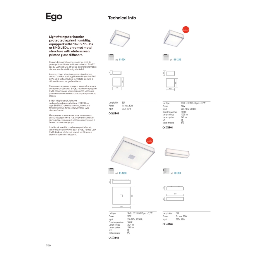 Redo 01-1236 - LED stropno svjetlo za kupaonicu EGO LED/12W/230V IP44 sjajni krom