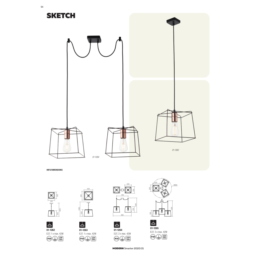 Redo 01-1265 - Luster na sajli SKETCH 3xE27/42W/230V pauk