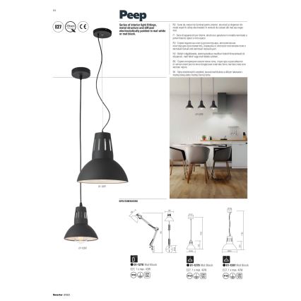 Redo 01-1279 - Viseći luster na sajli PEEP 1xE27/42W/230V, Ø 16,5 cm, crni