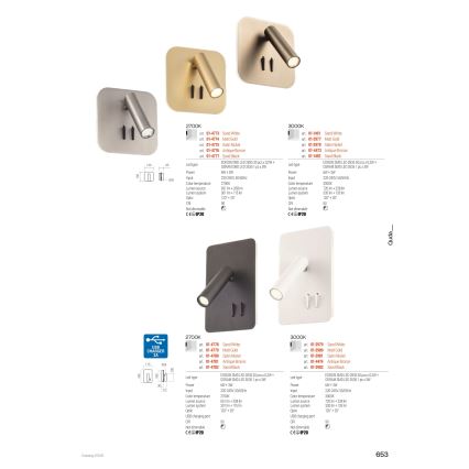 Redo 01-1491 - LED zidna svjetiljka QUDA LED/6W/230V + LED/3W CRI 90 bijela