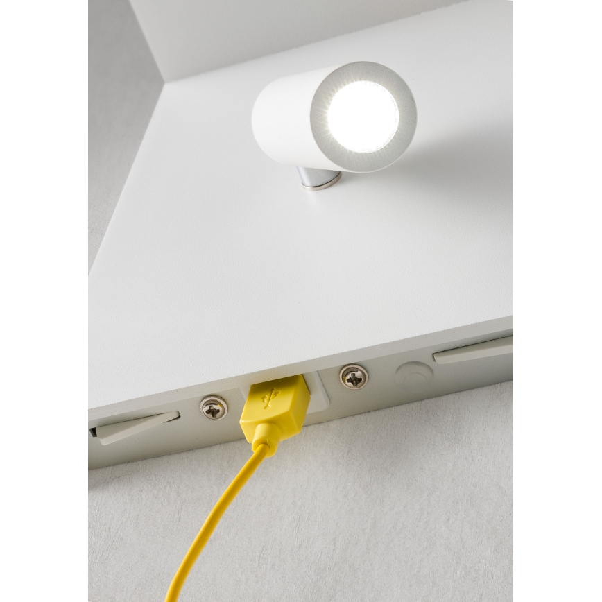 Redo 01-1499 - LED Zidna reflektorska svjetiljka AGOS LED/6W/230V + LED/3,2W USB bijela