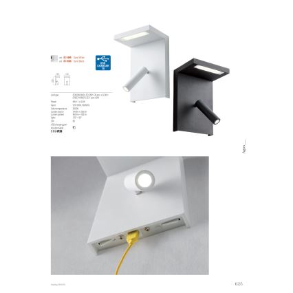 Redo 01-1499 - LED Zidna reflektorska svjetiljka AGOS LED/6W/230V + LED/3,2W USB bijela