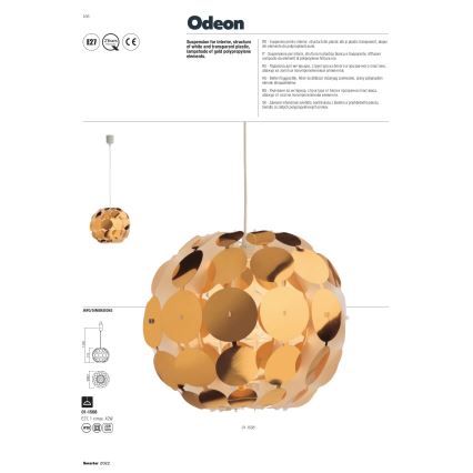 Redo 01-1508 - Luster na sajli ODEON 1xE27/42W/230V pr. 36 cm zlatna