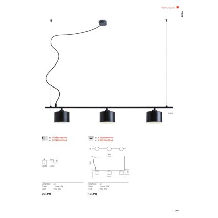 Redo 01-1551 - Luster na sajli MILLER 3xE27/230V crna