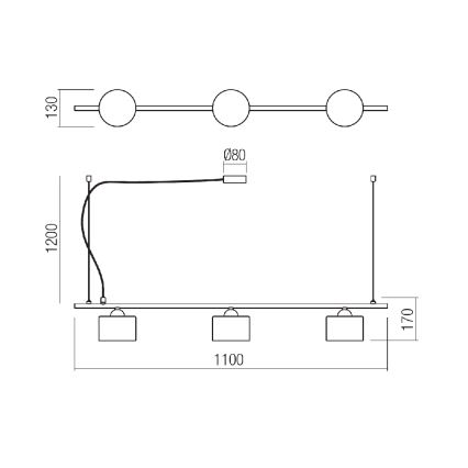 Redo 01-1551 - Luster na sajli MILLER 3xE27/230V crna