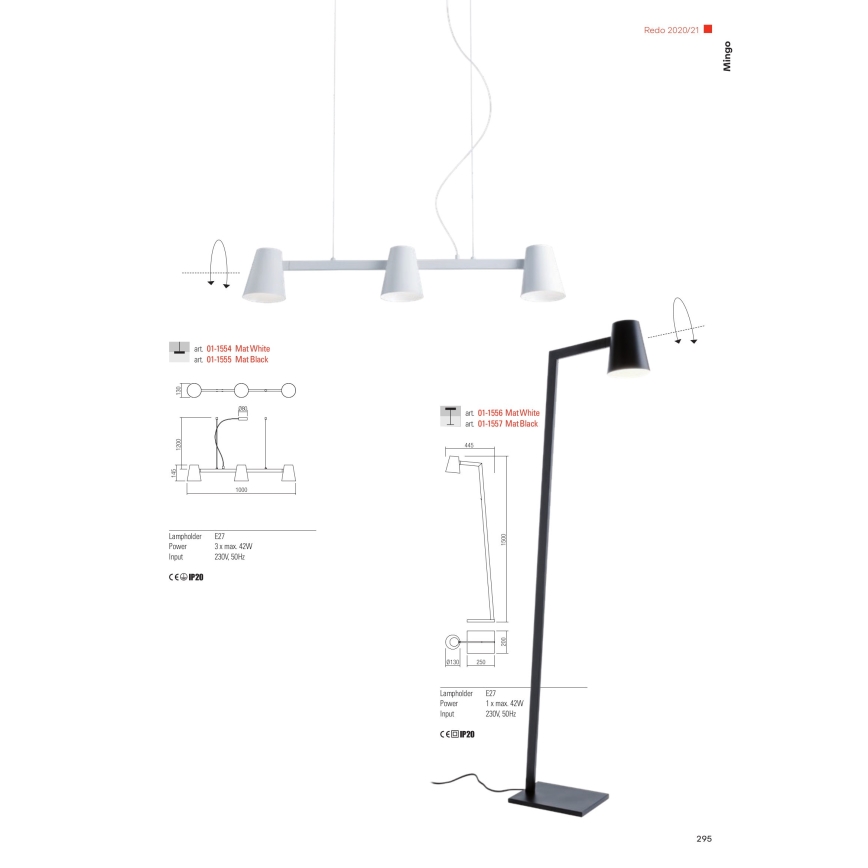Redo 01-1556 - Podna lampa MINGO 1xE27/42W/230V bijela