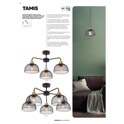 Redo 01-1573 - Luster na sajli TAMIS 3xE27/42W/230V pr. 59 cm crni